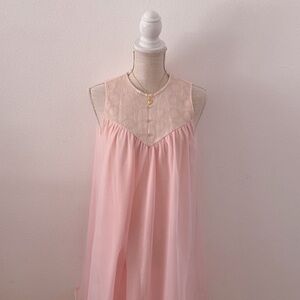Vintage 1950s pink sheer nightgown babydoll slip dress size: XS
